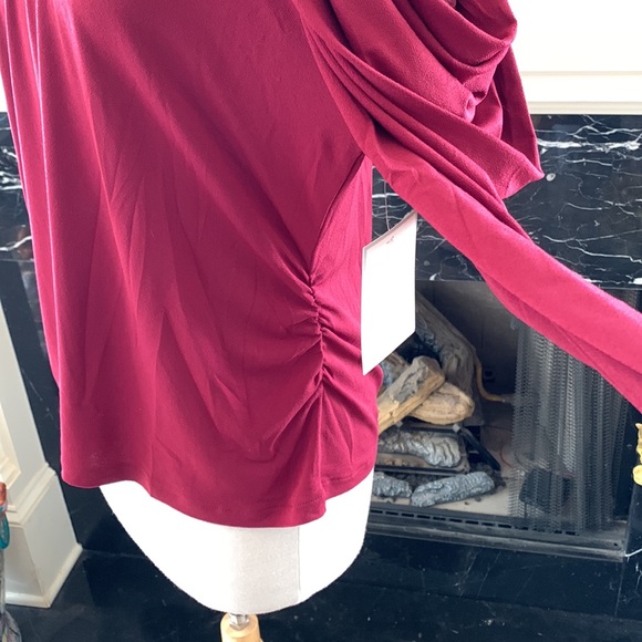 NWT Burgundy top with lace and draped shoulders - Picture 6 of 8